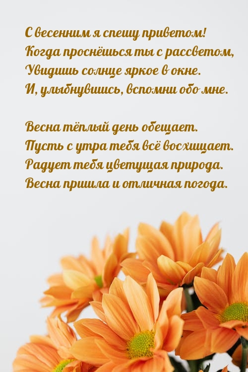 С весенним я спешу приветом! Когда проснёшься ты с рассветом