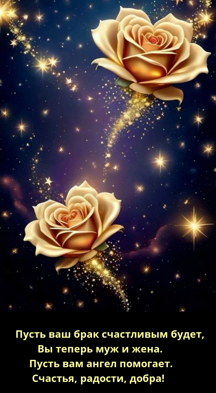 Пусть ваш брак счастливым будет, Вы теперь муж и жена.