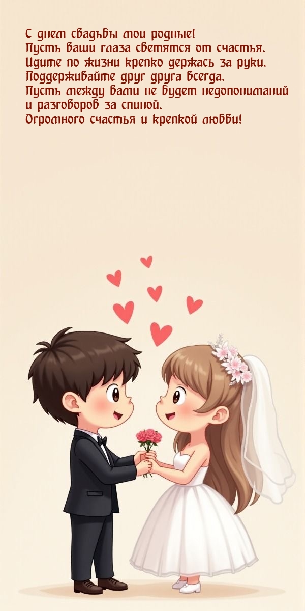 С днем свадьбы мои родные! Пусть ваши глаза светятся от счастья. 